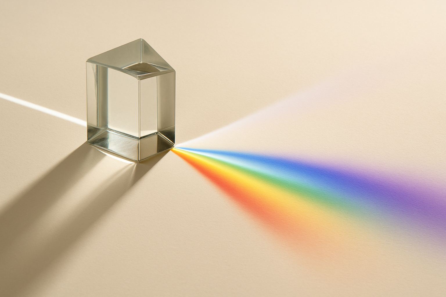 White light divided at a prism edge. The band that sunscreen is measured against sits outside the part you can see.