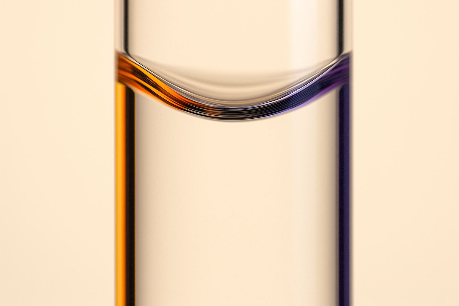A meniscus in a narrow column. Water changes a film at its surface; the label has to say by how much.