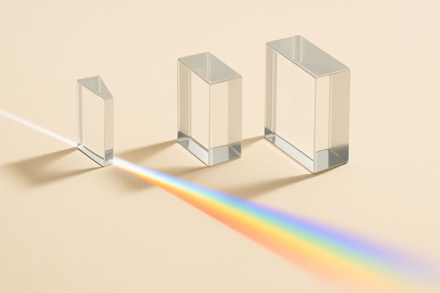 One beam, three prisms, three separations. The same product classified differently produces different labels.
